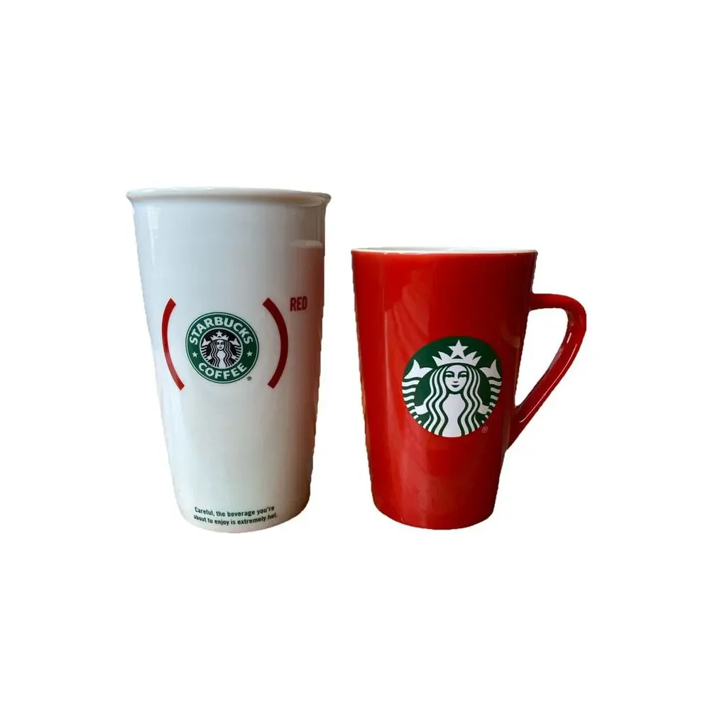 Lot Of 2 Starbucks Coffee Yea Mugs Logo 2020 Red 12 Oz 2010 Travel No Lid